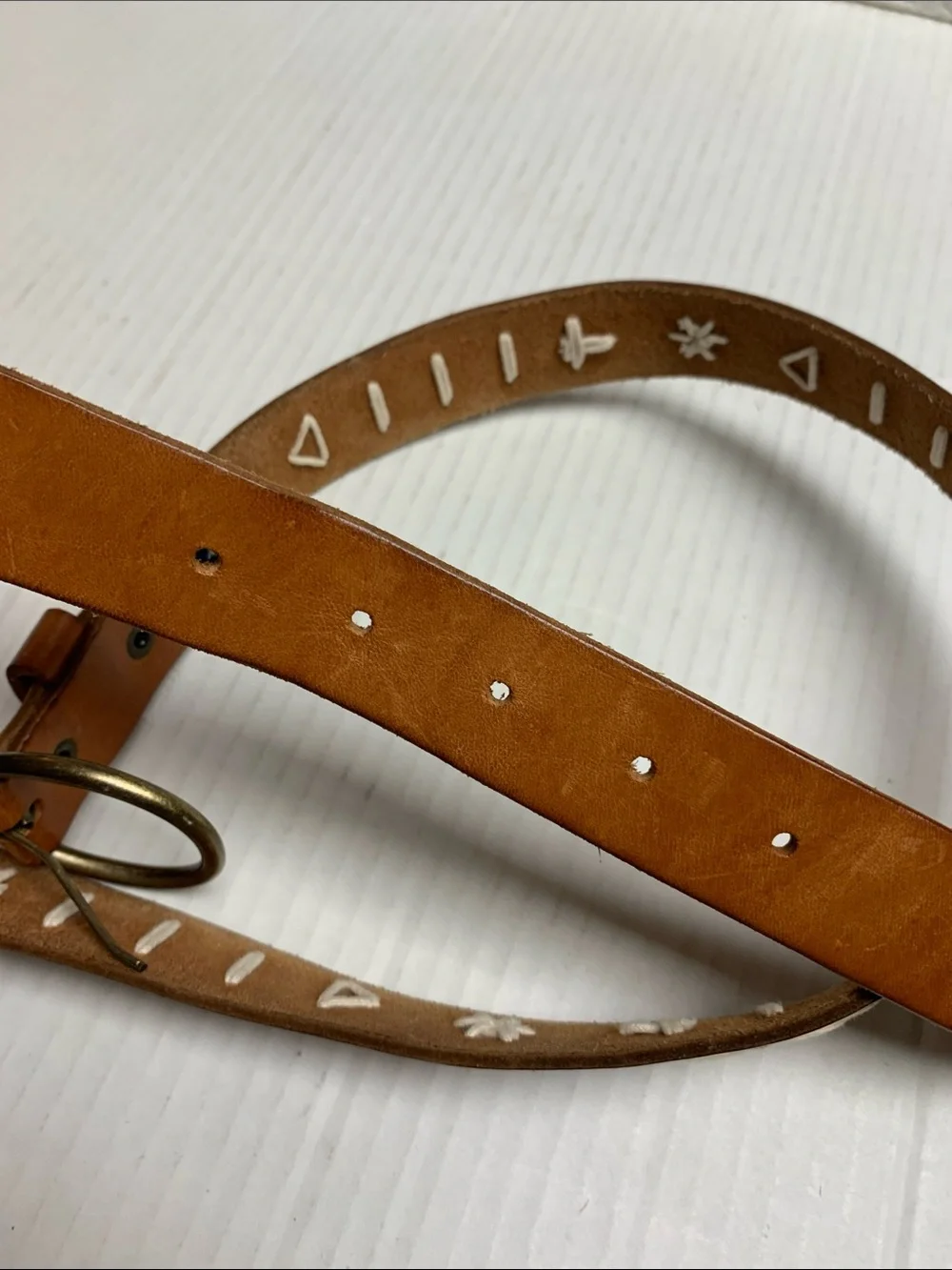 American Eagle Vintage Y2K Brown Genuine Leather Embroidered Boho Western Belt